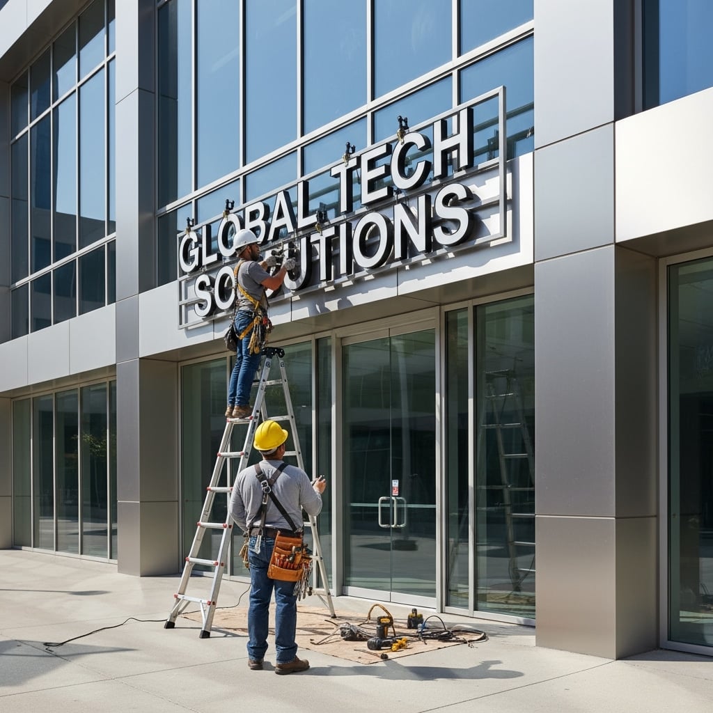 worker adding signs